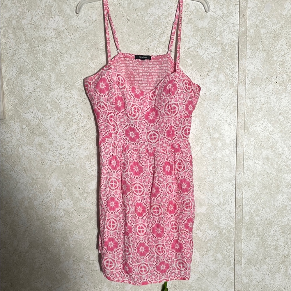 New Look Pink Sleeveless Adjustable Straps Smocked Rayon Mini Sundress